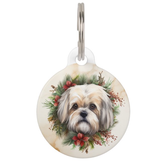 Lhasa Apso Weihnachtsfeier Festliche Jungfrau Haustiermarke (Vorderseite)