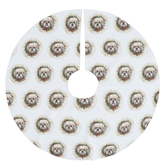 Lhasa Apso Weihnachtsfeier Festliche Jungfrau Polyester Weihnachtsbaumdecke (Vorderseite)