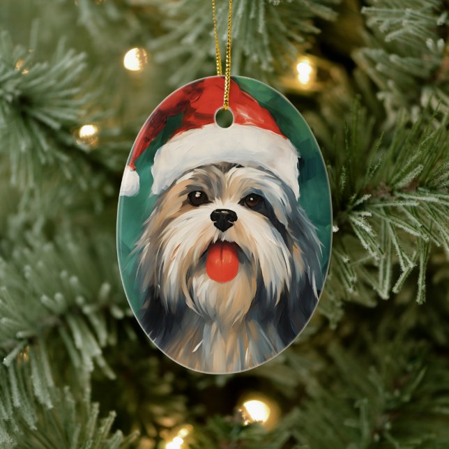 Lhasa Apso Weihnachtsmalerei Keramik Ornament (Baum)