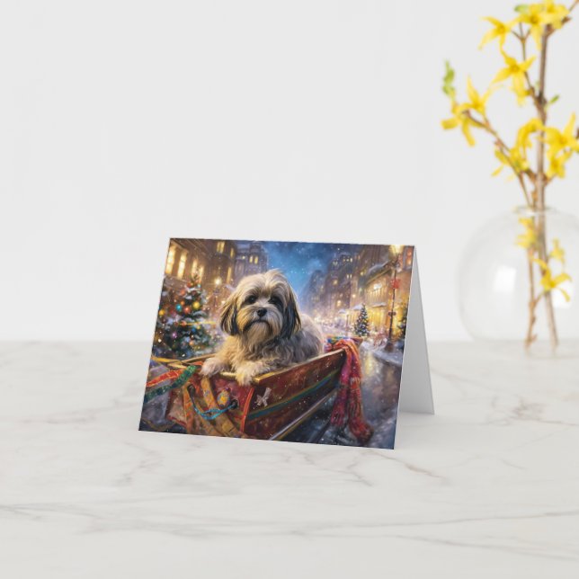 Lhasa Apso Weihnachtssaison Karte (Gelbe Blume)
