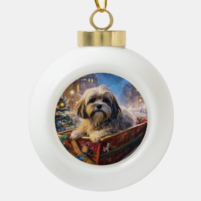 Lhasa Apso Weihnachtssaison Keramik Kugel-Ornament (Vorderseite)