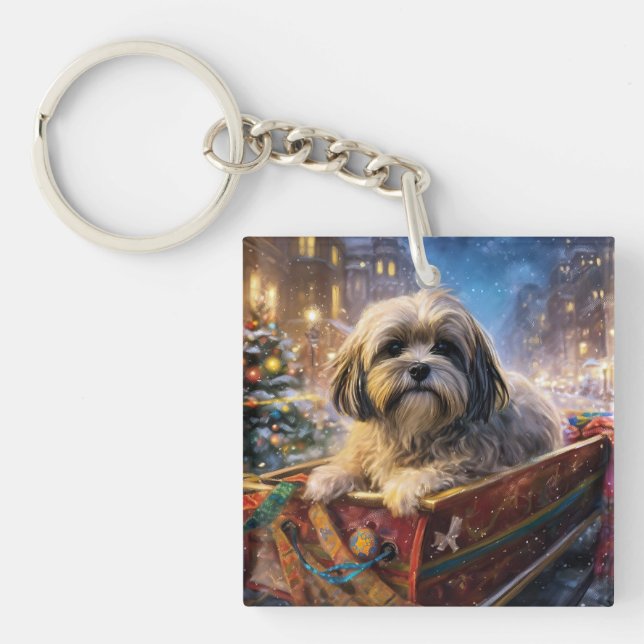 Lhasa Apso Weihnachtssaison Schlüsselanhänger (Vorderseite)