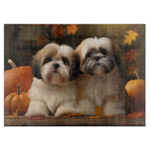 Lhasa Apso Welpe Herbstfreude Kürbis Schneidebrett