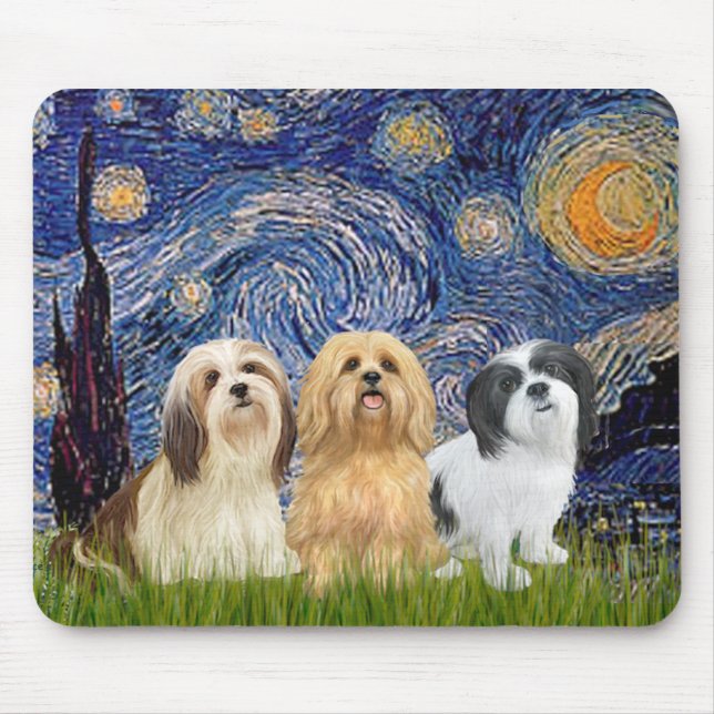 Lhasa Apsos (drei) - Sternennacht Mousepad (Vorne)