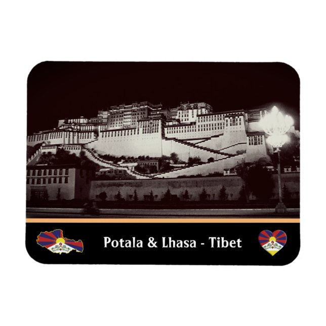 Lhasa in night - Potala Palace, Tibet /Vintag Magnet (Horizontal)