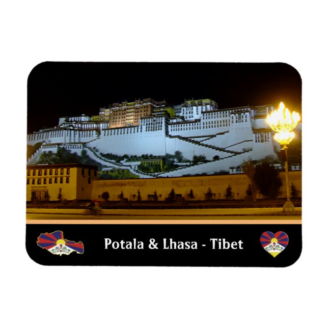 Lhasa in night - Potala Palace, Tibet /Vintag Magnet (Horizontal)