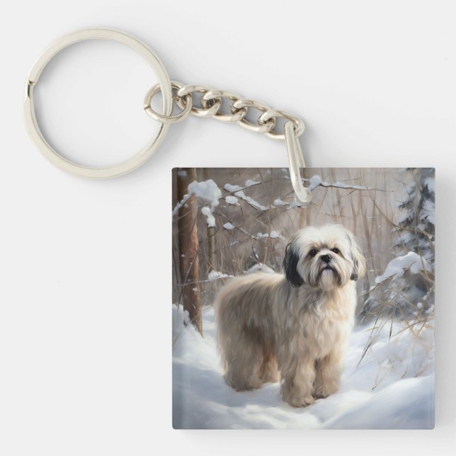 Lhassa Apso Laisse Neige Noël (Devant)
