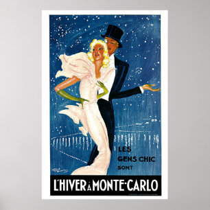 L'Hiver eine Monte Carlo Vintage Reise-Anzeige Poster