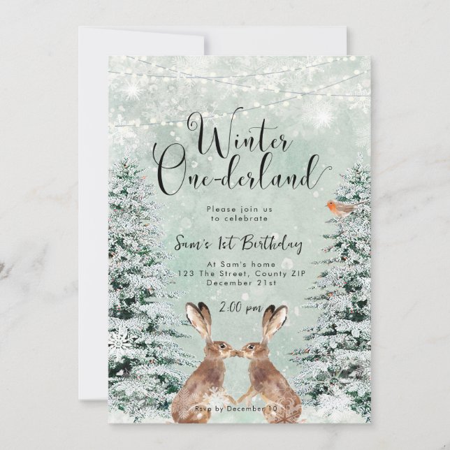 l'hiver onederland bunny anniversaire invitation (Devant)