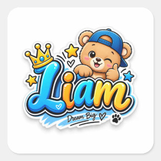 Liam Little Legend Süßer Teddybär Personalisiert Quadratischer Aufkleber