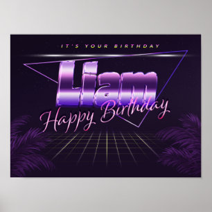 Liam Name Vorname lila retro poster Geburtstag