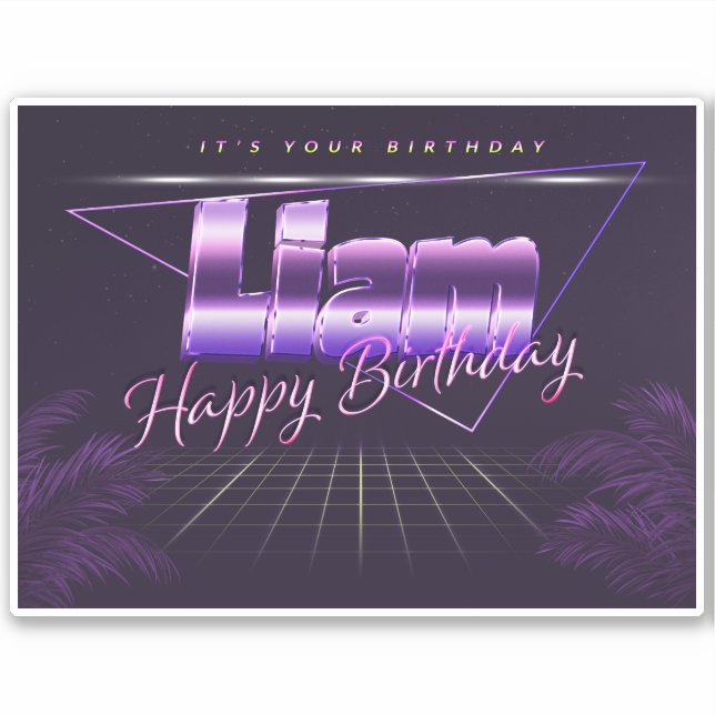 Liam Name Vorname lila retro Sticker Geburtstag (Vorderseite)