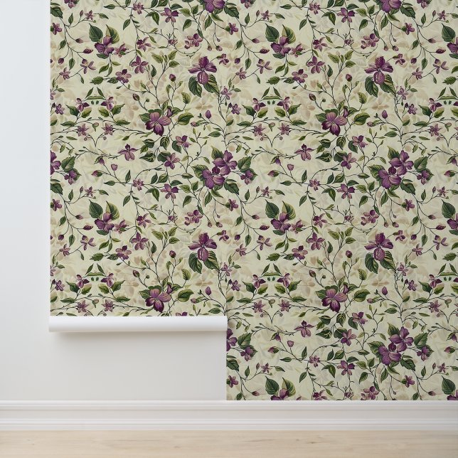 Liana Pflanze Muster mit lila Clematis Blüte Tapete (Anwendung)