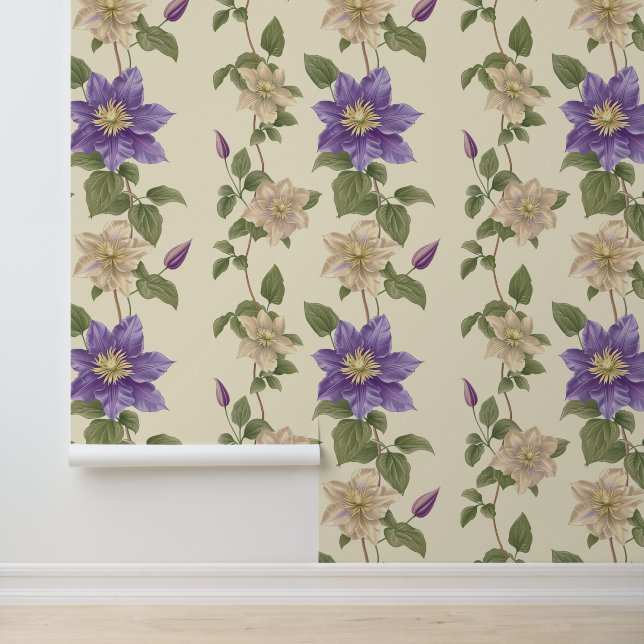 Liana Pflanze Muster mit lila Clematis Blüte Tapete (Anwendung)