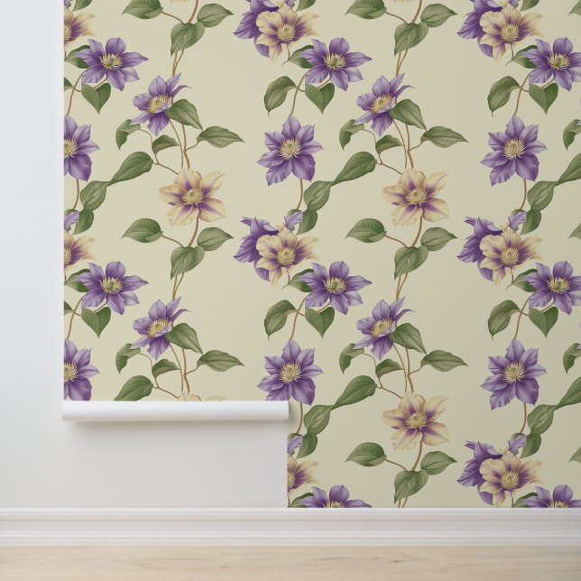 Liana Pflanze Muster mit lila Clematis Blüte Tapete (Anwendung)