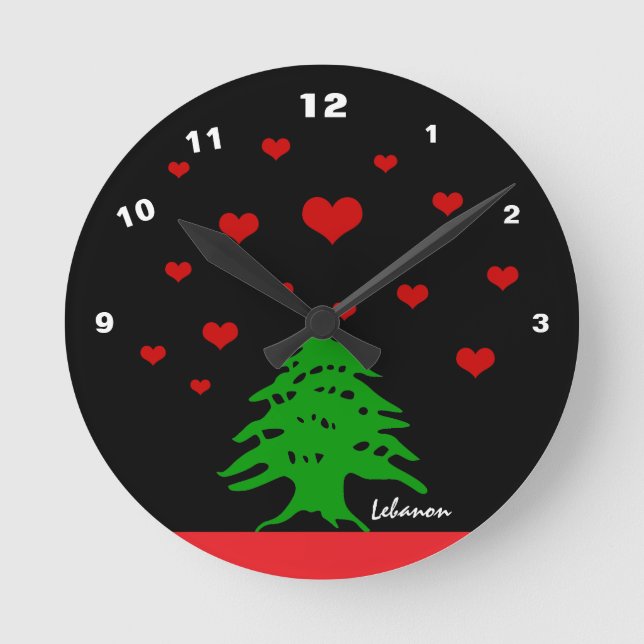 libanesische Fahne / Liebe Runde Wanduhr (Vorderseite)