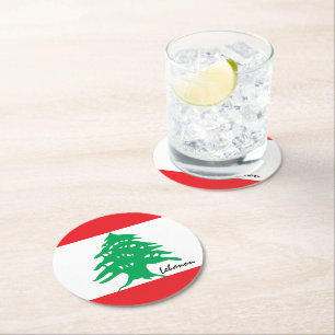 Libanesische Flagge & Naher Osten - Libanon /Sport Runder Pappuntersetzer
