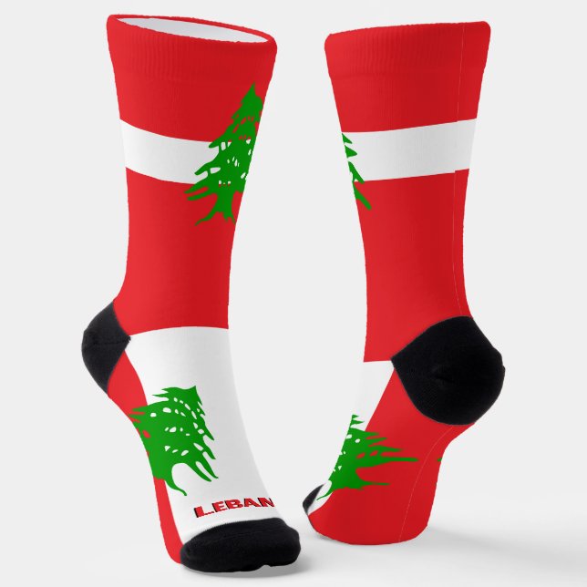 Libanesische Flagge Patriotisch, Nachhaltiger Liba Socken (Gewinkelt)