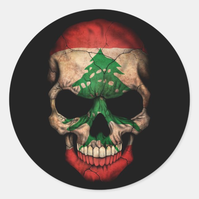 Libanesischer Flaggenschädel auf schwarz Runder Aufkleber (Vorderseite)