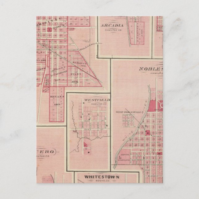 Libanon, Boone Co mit Arcadia, Zionsville Postkarte (Vorderseite)