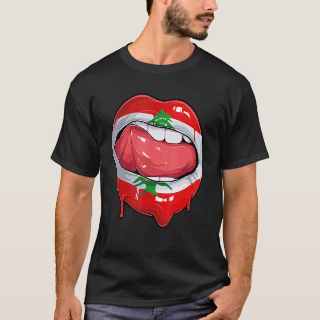 Libanon Flag Mouth Soccer Libanon T-Shirt (Vorderseite)
