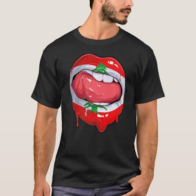 Libanon Flag Mouth Soccer Libanon T-Shirt (Vorderseite)