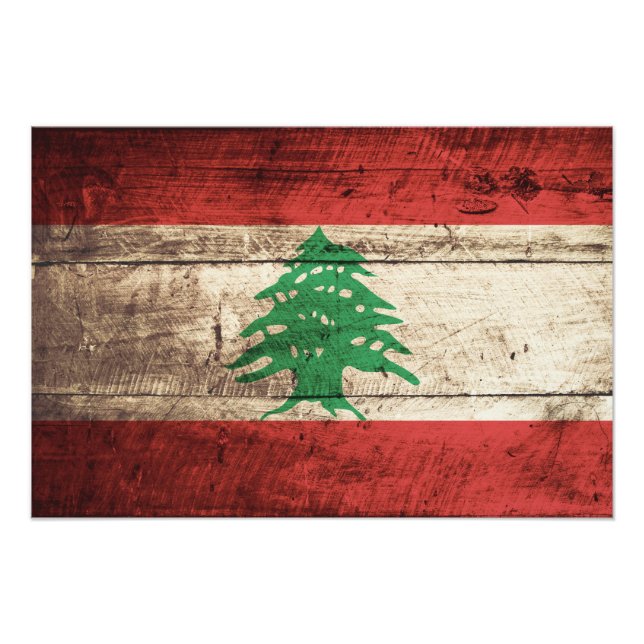 Libanon-Flagge für altes Holzkörnchen Fotodruck (Vorne)