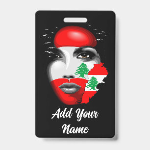 Libanon-Flagge und Karte auf dem Gesicht eines Mäd Ausweis