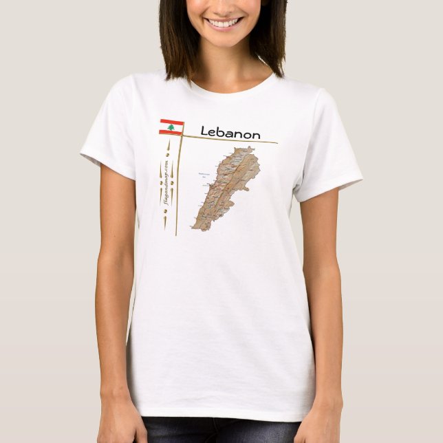 Libanon Karte + Flagge + T - Shirt (Vorderseite)