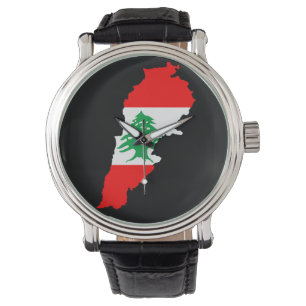 Libanon Karte mit Flaggen Armbanduhr