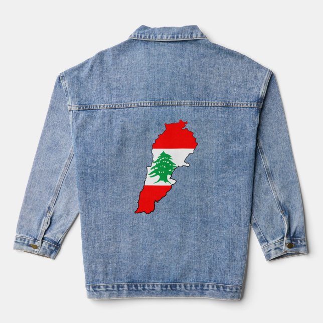 Libanon Karte mit Flaggen Jeansjacke (Rückseite)