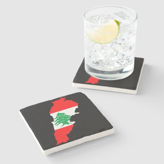 Libanon Karte mit Flaggen Steinuntersetzer (Seitenansicht)