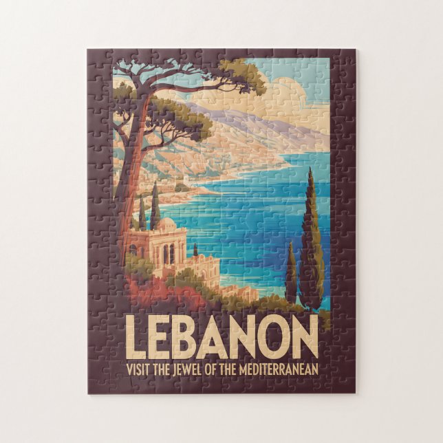 Libanon Landschaft Illustration Reise Kunst Vintag (Vertikal)