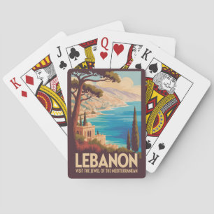 Libanon Landschaft Illustration Reise Kunst Vintag Spielkarten