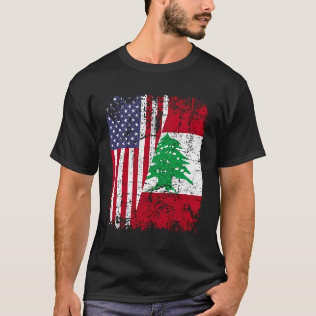 Libanon Roots Halb-Amerikanisches Flaggenlibanon T-Shirt (Vorderseite)