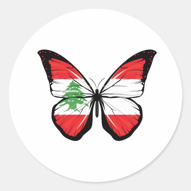 Libanon-Schmetterlingsflagge Runder Aufkleber (Vorderseite)
