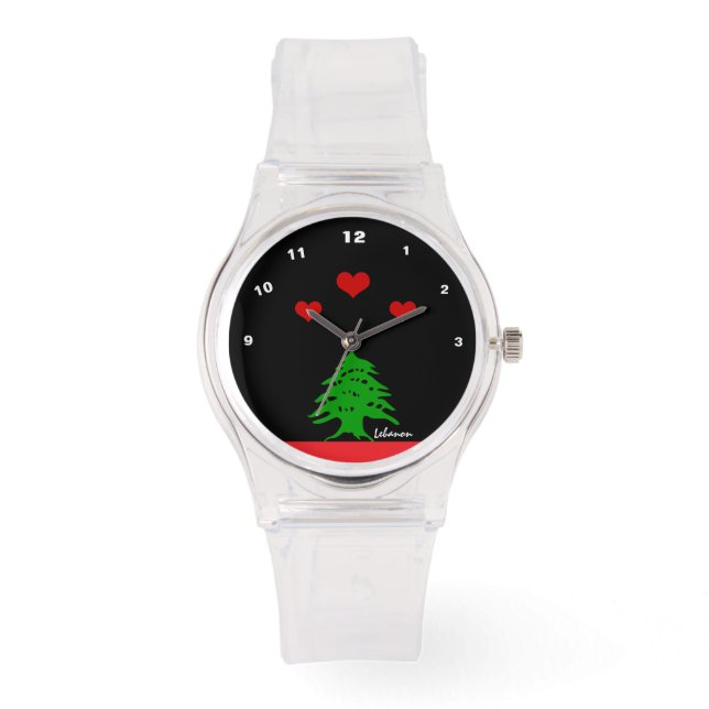 Libanon Uhr, Red Hearts Mode, libanesische Flagge Armbanduhr (Vorderseite)