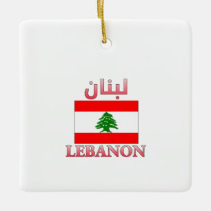 Libanonflagge ل ب ن ن Arabisch & Englisch WordArt Keramikornament