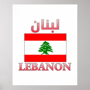 Libanonflagge ل ب ن ن Arabisch & Englisch WordArt Poster