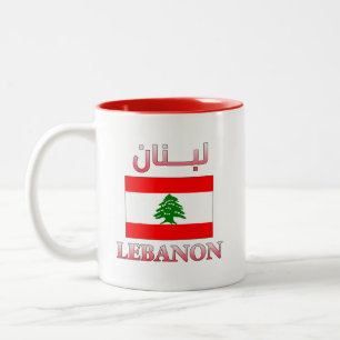 Libanonflagge ل ب ن ن Arabisch & Englisch WordArt  Zweifarbige Tasse