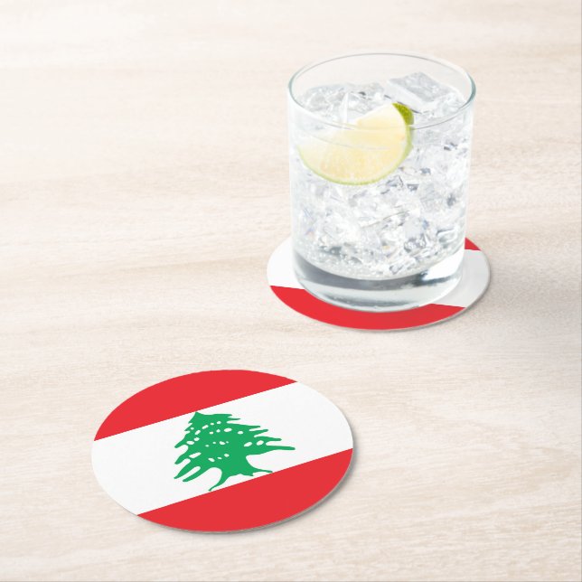Libanonflagge Runder Pappuntersetzer (Vor Ort)