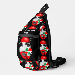 Libanonflagge und -karte im Gesicht eines Mädchens Crossbody Bag