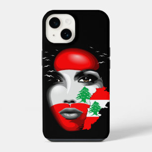 Libanonflagge und -karte im Gesicht eines Mädchens iPhone 14 Hülle
