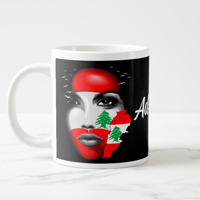 Libanonflagge und -karte im Gesicht eines Mädchens Jumbo-Tasse (Links)