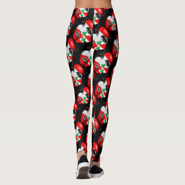 Libanonflagge und -karte im Gesicht eines Mädchens Leggings (Rückseite)