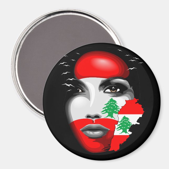 Libanonflagge und -karte im Gesicht eines Mädchens Magnet (Vorderseite/Rückseite)