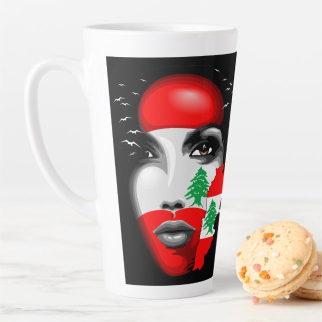 Libanonflagge und -karte im Gesicht eines Mädchens Milchtasse (Beispiel)