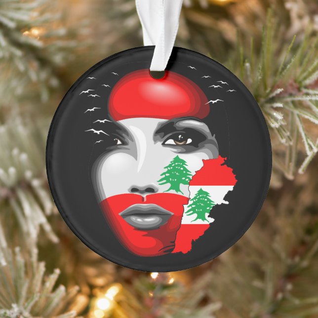 Libanonflagge und -karte im Gesicht eines Mädchens Ornament (Baum)