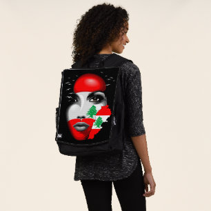 Libanonflagge und -karte im Gesicht eines Mädchens Rucksack