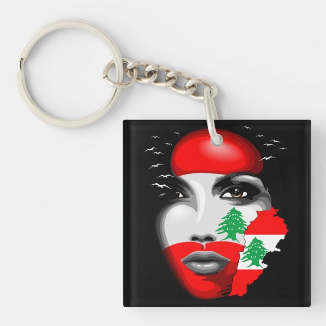 Libanonflagge und -karte im Gesicht eines Mädchens Schlüsselanhänger (Vorderseite)